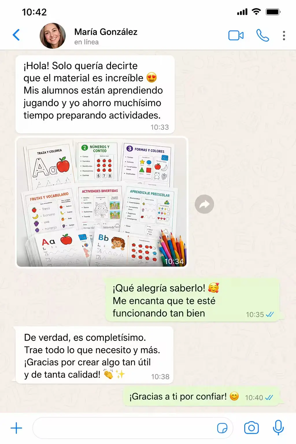 Depoimento de cliente sobre Mi Cuaderno Preescolar