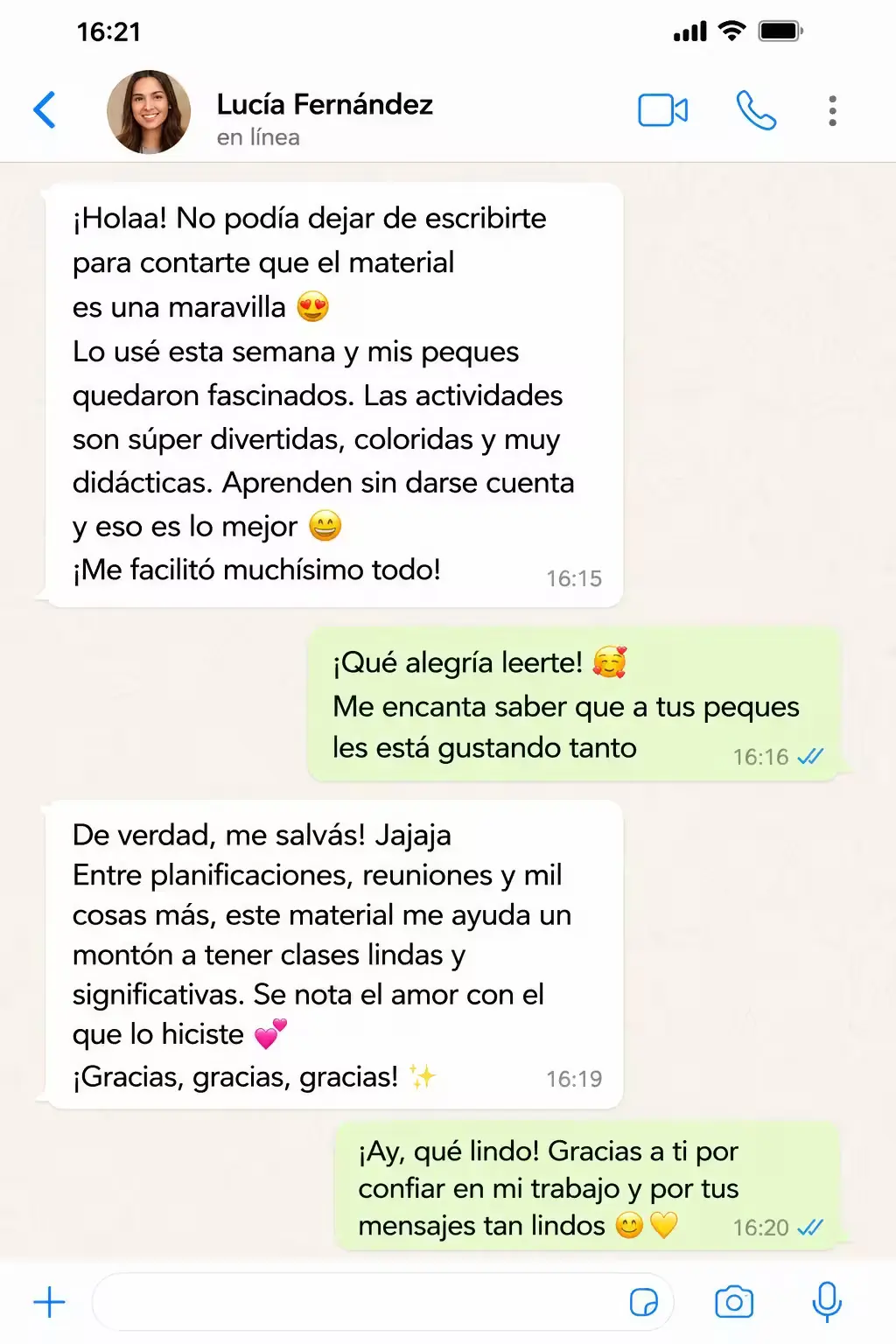 Depoimento de cliente sobre Mi Cuaderno Preescolar